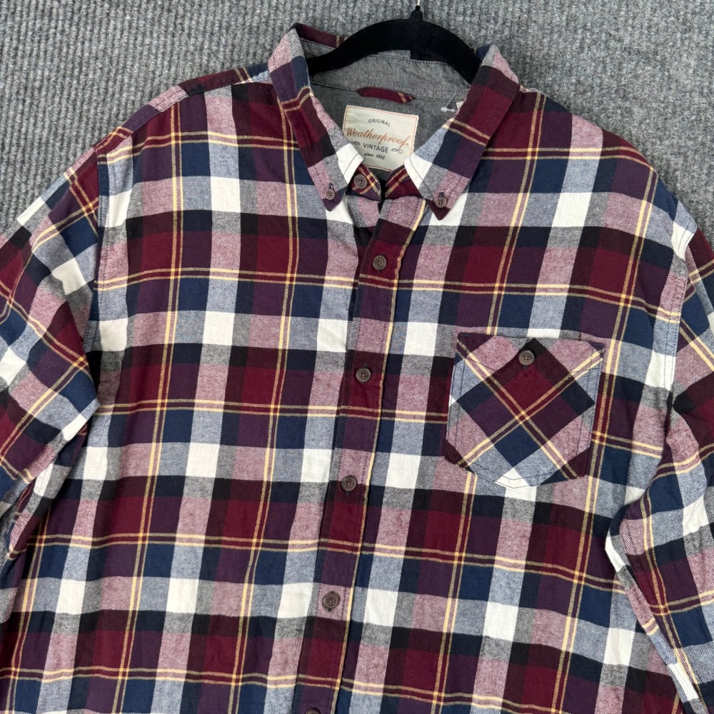 Weatherproof Vintage‎ Mens XXL Flannel Shirt Plaid Button Down Long Sleeve